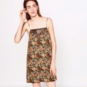 Zara Woman Floral Print Black Lace Mini Dress Size SMALL